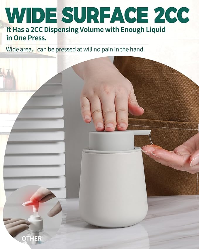 Bosilunlife Soap Dispenser Bathroom - Grey Ceramic Soap Dispenser Lotion Hand Pump Dish Soap Bottle for Kitchen 12oz Refillable Liquid Hand Wash Dispenser for Bathroom