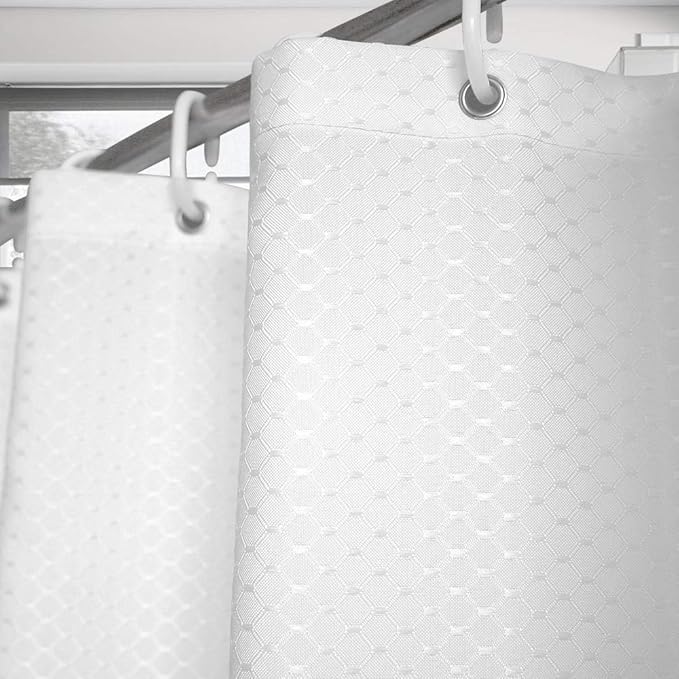 AooHome 36x72 Inch Shower Curtain, Stall Size Fabric Weave Waffle Bathroom Curtain with Hooks, Weighted Hem, Heavy Duty, Water Repellent, 36 Width by 72 Height, White