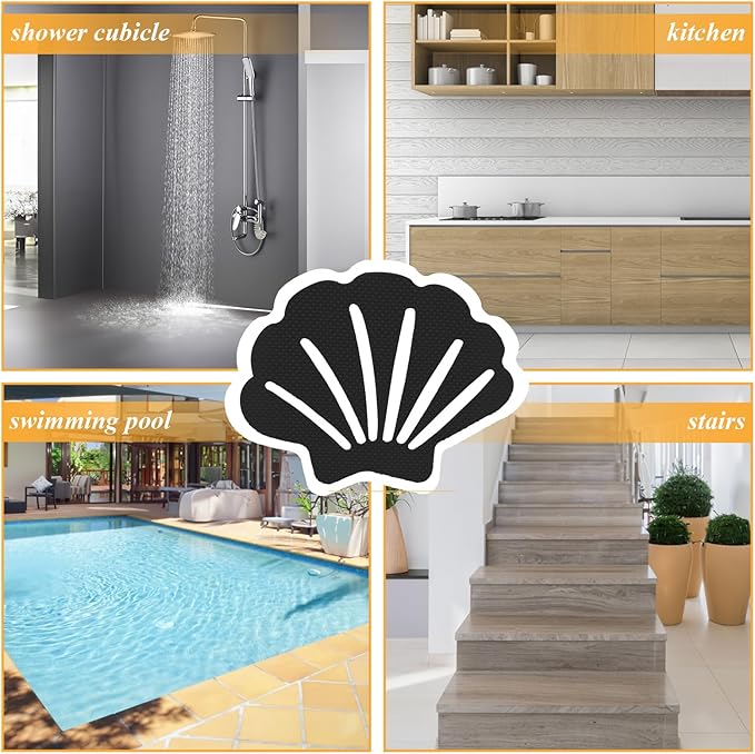 Bathtub Stickers Non Slip, Shell Shaped Tubs Safety Shower Treads, Adhesive Sticker for Bathroom Bathtub, Shower Floor,Black(30Pcs)