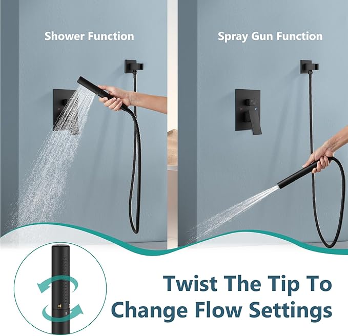 Aolemi Shower Faucet Set, High Pressure Shower System with 2-in-1 Handheld Sprayer, Wall Mount Fixture Combo with Rough-in Valve, 10 Inch Shower Head, Matte Black