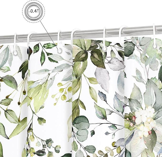 Gibelle Small Stall Shower Curtain 36 x 72, Narrow Half Sage Green Floral Fabric Shower Curtain, Watercolor Plant Eucalyptus Leaves Bathroom Curtains Shower Set