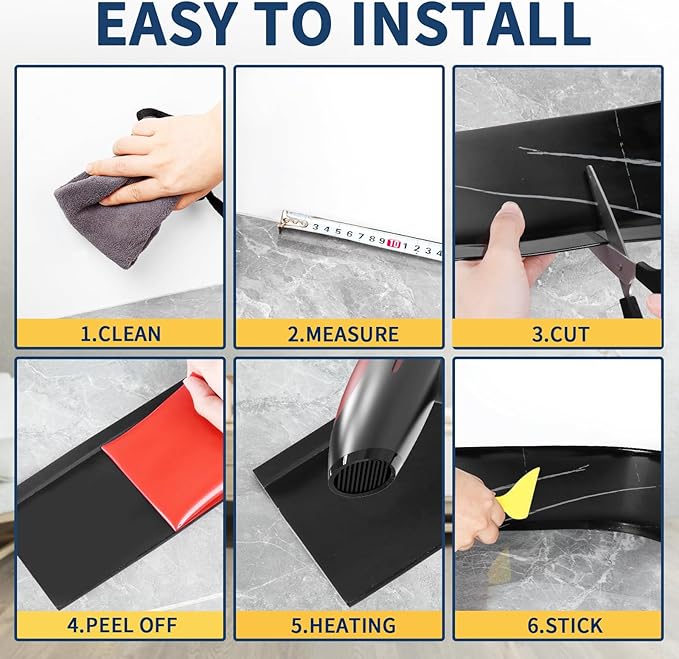 Flexible Baseboard Molding Trim 4 Inch Self-Adhesive Vinyl Wall Base Peel and Stick Cove Base Rubber Wall Baseboard Moulding Trim (100Ft, Black Stone)