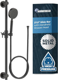 HammerHead Showers® Solid Metal 27.5 Inch Shower Slide Bar Set and Handheld Shower Head with Hose — OIL RUBBED BRONZE — 2.5 GPM High Pressure Spray Wand — Easily Adjust Height & Angle of Handshower