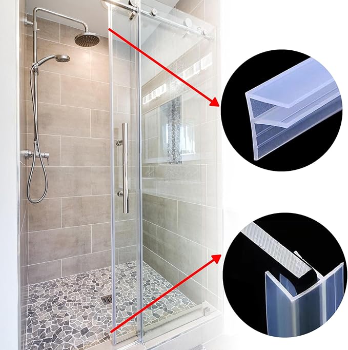 Frameless Soft Shower Door Sweep Seal Drip Rail, Glass Shower Silicone Door Seal Strip,Weatherproof Silicone Seal Fit for Glass (F Type, 6mm (1/4"))