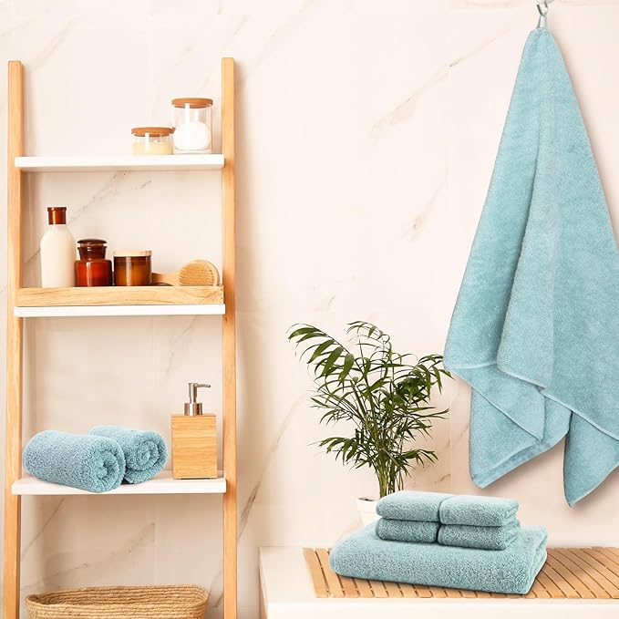 SEMAXE 18-Piece Blue Bath Towel Set - 6 Bath/Hand/Wash Towels with Hanging Loops | Value Pack, 100% Cotton Ultra Absorbent | Hotel Quality at Wholesale Price