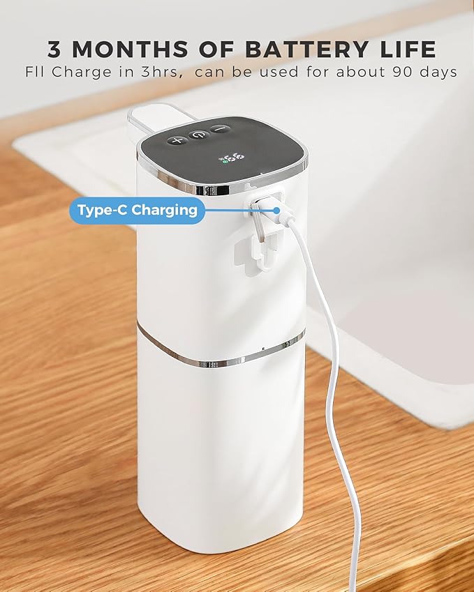 2 Pack Automatic Liquid Soap Dispenser, 12.8oz Rechargeable, Adjustable Liquid Levels, IPX5 Waterproof, Touchless & Wall/Tabletop Use for Kitchen Bathroom, White