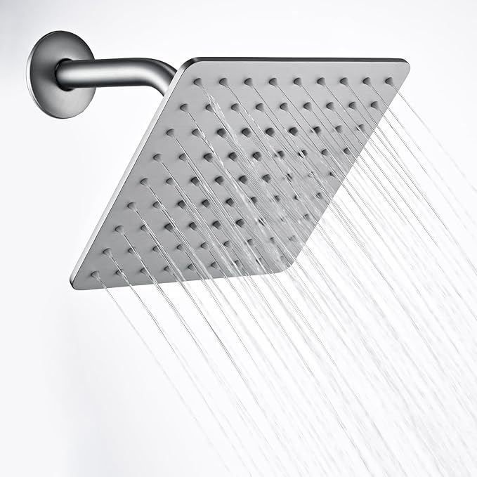Rainfall Shower Head, MEDIOMI Rain Shower Head Set - Ultra-Thin Design High Flow Stainless Steel Large Square Rain Shower Heads with Shower Arm and Flange (8-Inch, Brushed Nickel)