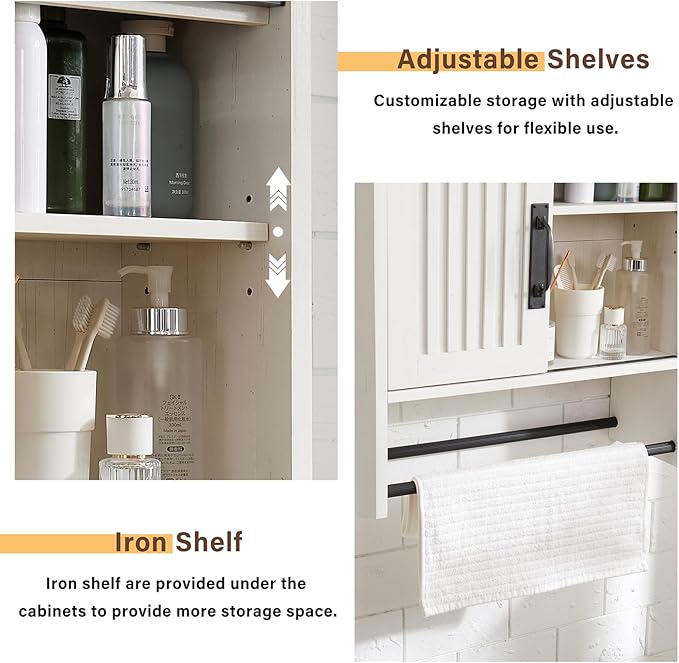 Bathroom Wall Cabinet, Farmhouse Medicine Cabinet with Sliding Barn Door & Adjustable Shelves, Wall Mounted Storage Cabinet for Toilet, Kitchen, Living Room (Antique White)
