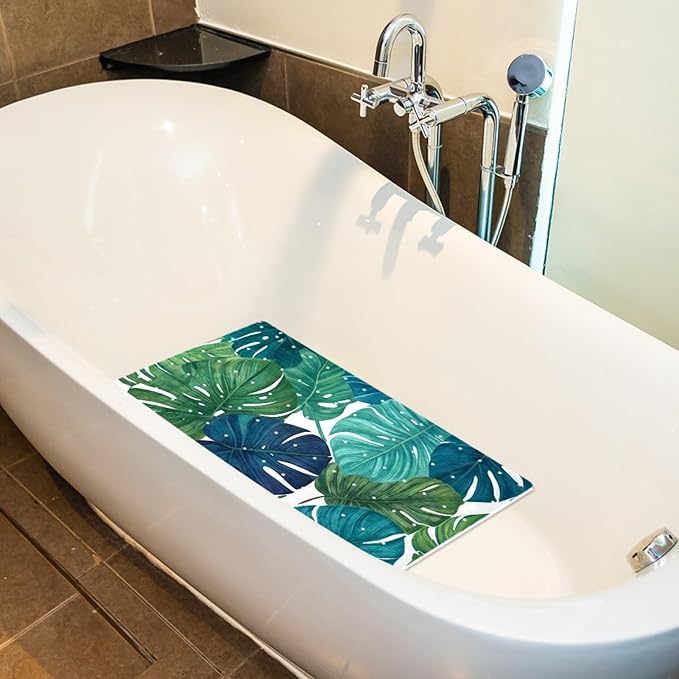 Bath Tub and Shower Mats, Non Slip Bathmat with Drain Holes and Suction Cups for Bathroom Floor, 15.1 x 26.8 Inch (Summer Jungle Plants)