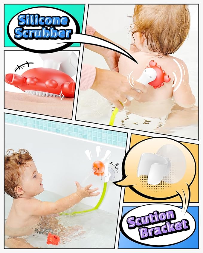 HEMRLY Baby Bath Toys, LED Water Temperature Display, Bath Toys for Infants 6-12 Months with Three Shower Heads, Baby Shower Head for Bath IPX7 Waterproof , Baby Gift for Girls & Boys, Automatic V1