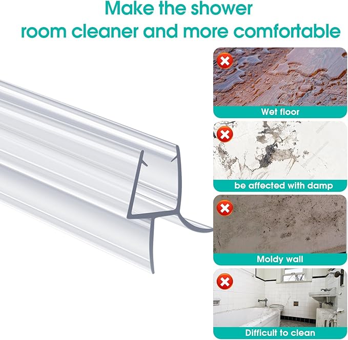 POZIA Clear Frameless Glass Shower Door Bottom Seal | Shower Door Sweep for Leak-Proof, Quick Installation to Create Reliable Water Barrier (2PACK-3/8in-23mm Gap)