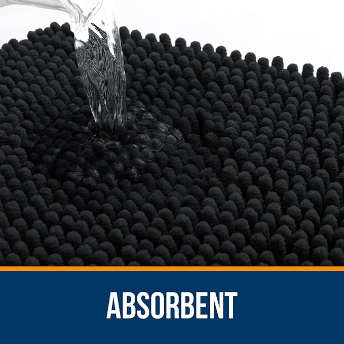 OLANLY Bathroom Rugs Sets 2 Piece, Soft Absorbent Chenille Bath Mats and U-Shaped Contour Toilet Mat Area Rug Set, Machine Washable Bath Carpet, Home Decor Accessories(36"x24"+24"x20", Black)