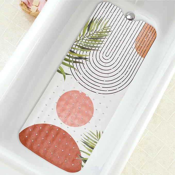 Bathtub Mat Non Slip, Bohemia Extra Long Bath tub Mat Shower Floor Mat with Suction Cups and Drain Holes for Adults Kids Elderly 40 X 16 Inch