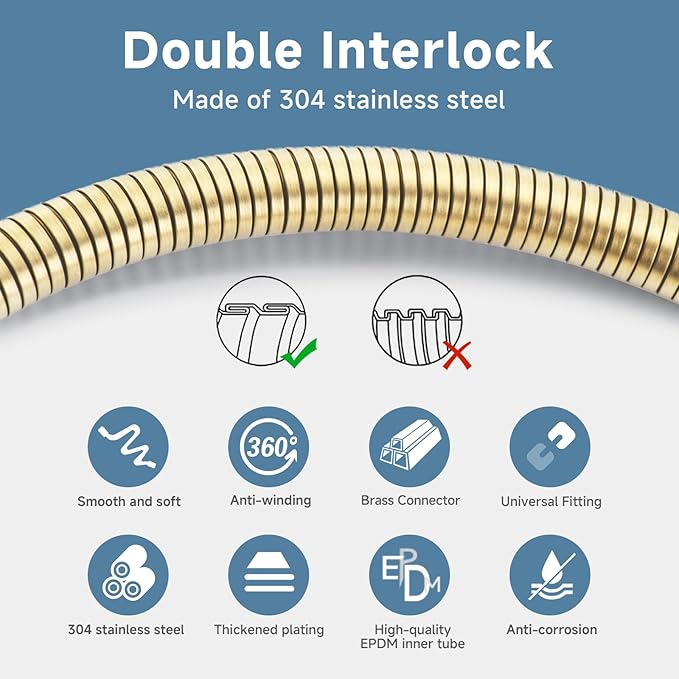 Short Bidet Hose 48 Inches Gold High Pressure Shower Hose Extra Long 304 Stainless Steel Handheld Showerhead Hoses For Cleaning Anti Winding Interface Flexible Rv Shower Hoses Replacement