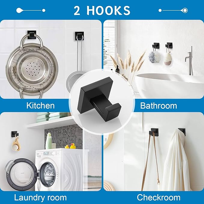 TNOMS Matte Black 10 Pieces Bathroom Hardware Accessories Set Towel Bar Set Towel Holder Racks Set for Bathroom,SUS304 Stainless Steel,Wall Mounted 16-Inch