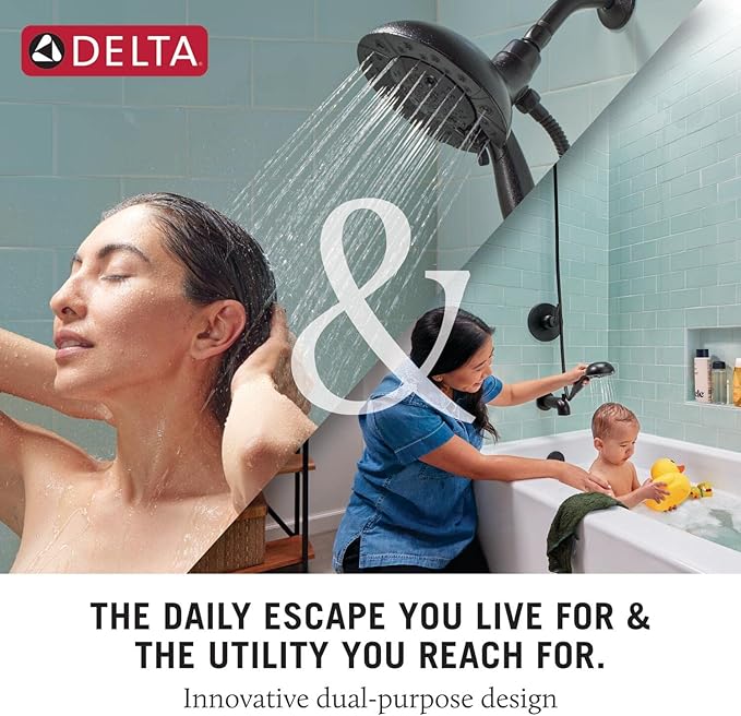 Delta Faucet Albion 14 Series Single-Handle Tub and Shower Faucet Set, Black Shower Trim Kit with 4-Setting In2ition 2-in-1 Dual Hand Held Shower Head, Matte Black T144855-BL-I (Valve Not Included)