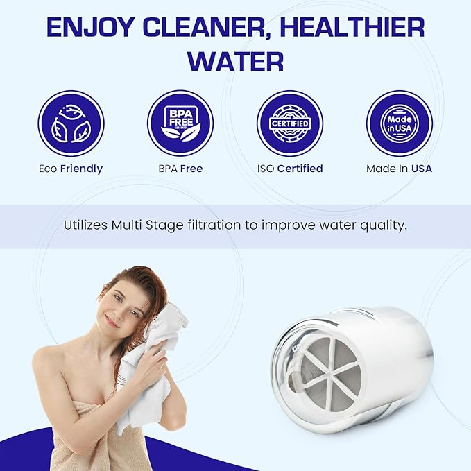 Crystal Quest Shower Filter without Shower Head - Chrome - Advanced Multi Stage Filtration for Cleaner Water - Removes Chlorine, Heavy Metals - Promotes Healthier Skin, Softer Hair - Long-Lasting