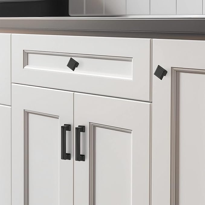 Ravinte Hardware 10 Pack Kitchen Cabinet Pulls Square Drawer Single Hole Handles Matte Black for Cupboard Gold Dresser Solid