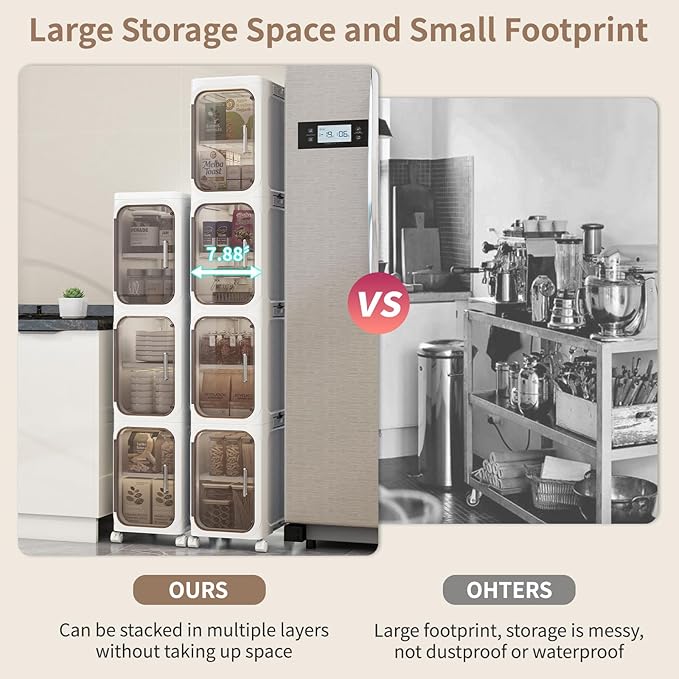 KHNR 3-Tiers Slim Bathroom Storage Cabinet, Foldable Storage Cabinets,Narrow Bathroom Storage,Movable Bathroom Storage Organizer for Small Spaces,Bathroom,Kitchen,Laundry,White