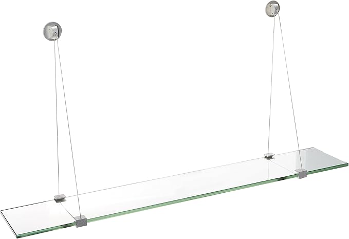 Spancraft Glass CR-10x21-Brushed Steel Crane Glass Shelf, Brushed Steel, 10" x 21"
