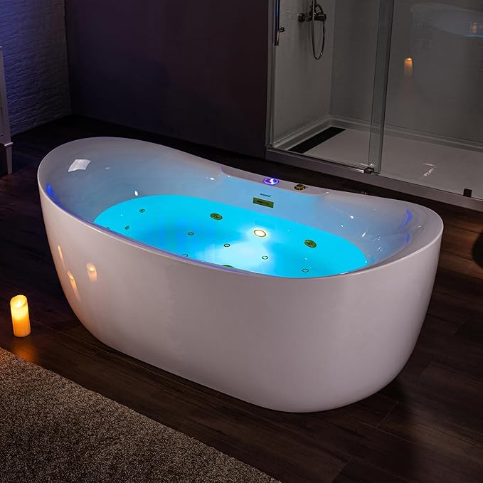 WOODBRIDGE 72" x 35-3/8" Whirlpool and Air Bath Heated Soaking Combination Tub with Adjustable Speed Air Blower and Display Control Panel, Brushed Gold Finish Trim and Drain Kit, BG400