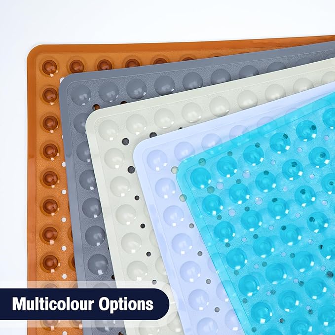 Square Shower Bathtub Mat Non Slip for Inside Shower Navy Blue 21x21 Inch, Shower Stall Mats for Bathroom Floor, Soft Bath Mat for Tub with Big Suction Cups Drain Holes, Easy Washable Dry