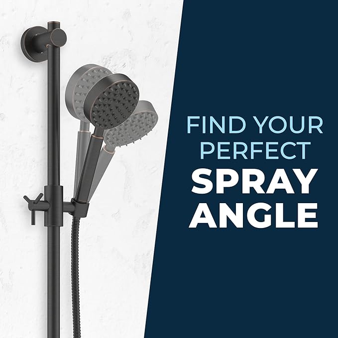HammerHead Showers® Solid Metal 27.5 Inch Shower Slide Bar Set and Handheld Shower Head with Hose — OIL RUBBED BRONZE — 2.5 GPM High Pressure Spray Wand — Easily Adjust Height & Angle of Handshower