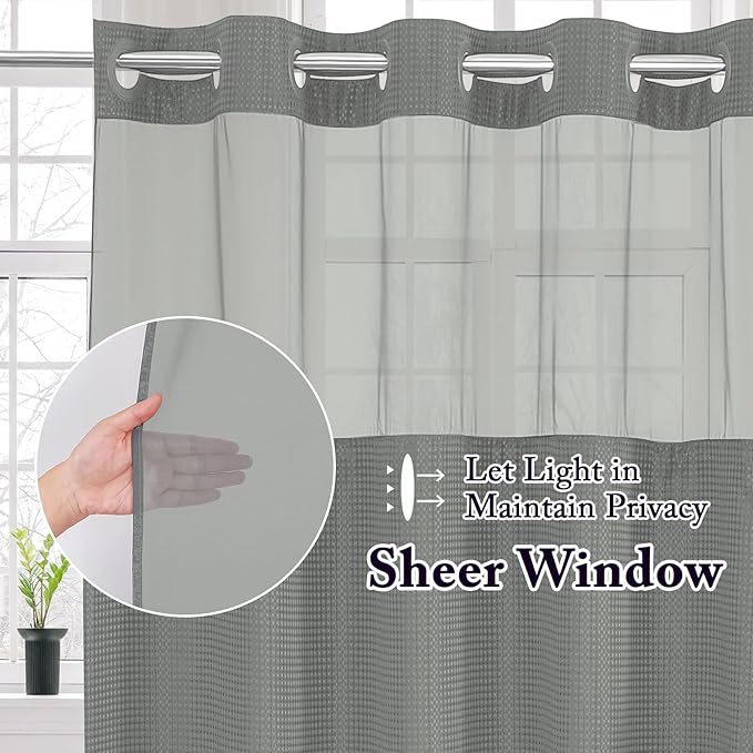 Gibelle Stall Small Shower Curtain 36x74, Waffle Weave Shower Curtain with Snap-in Fabric Liner Set, No Hooks Needed, Hotel Style with Mesh Top Window, Grey