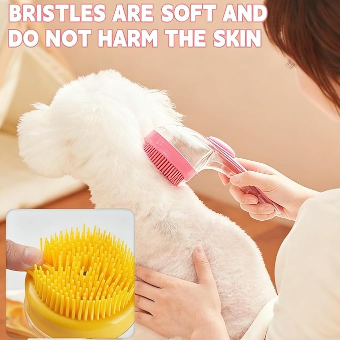 Pet Bath Brush 2 in 1 Dog Shampoo Brush with Built-in Shampoo Dispenser for Long Short Haired Dogs Cats Bubble Maker for Bathing Grooming (Green)