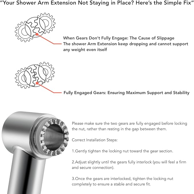 15 Inch Extra Long Adjustable Shower Head Extension Arm With Locking Set Screw, Singing Rain Brass Chrome Angle Height Adjustable, Easy To Install, G1/2 Universal Connector Compatible (Chrome Finish)
