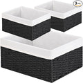 Vagusicc Storage Basket, 3-Pack Woven Paper Rope Wicker Baskets for Storage with Handles, 15 Inches Large Cube Storage Bins Woven Storage Baskets with Liners for Shelves Organizing & Decor, Black