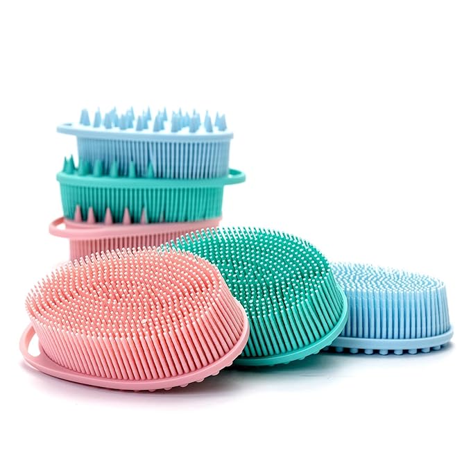 Premium Sensory Brush for Kids or Autism,Soft Silicone Body Scrubber,2 in 1 Sensory Room Occupational Therapy Brushes,Silicone Loofah,Pet Shower Brush Bath Brush Shampoo Brush(hangable-Oval-Blue)
