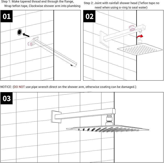 Square Shower Arm with Flange 16 Inch Wall Mounted Rainfall Shower Head Extension Arm for Low Profile Bathroom, Stainless Steel, Oil Rubbed Bronze
