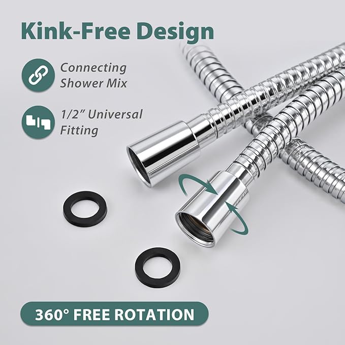 Shower Hose Replacement For Cleaning 304 Stainless Steel Shower Head Hoses 59 Inches High Pressure Bidet Hose Flexible Rose Gold Extension Showerhead Hoses Extra Long (Chrome, 48 In)