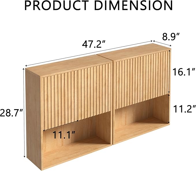 Fluted Bathroom Wall Cabinet Over The Toilet Storage,Wall Mounted Cabinet with Adjustable Shelf,Floating Cabinet Organizer Hanging Cabinet,Kitchen and Laundry Room Cabinets (Oak-2 PCS)