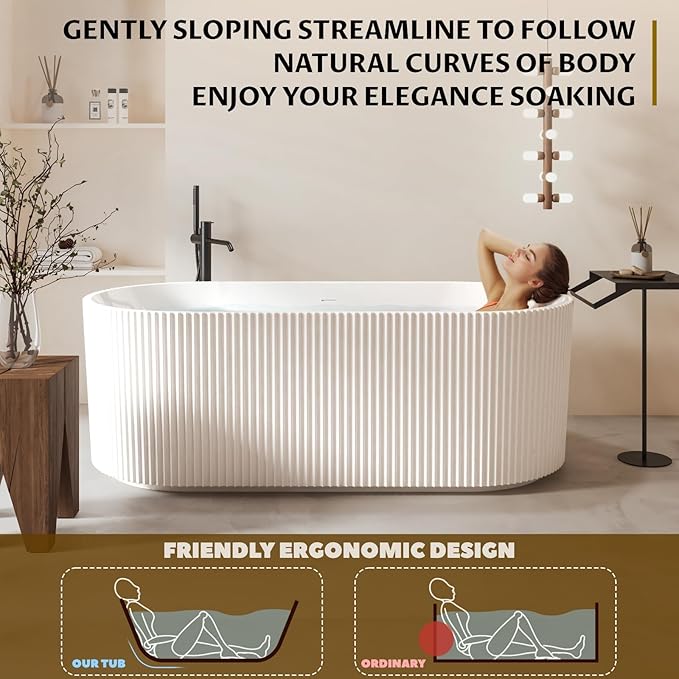 67-in Freestanding Bathtub - Acrylic Soaking Tub with Overflow Drain - CUPC Certified Thickened Design Glossy White for Bathroom