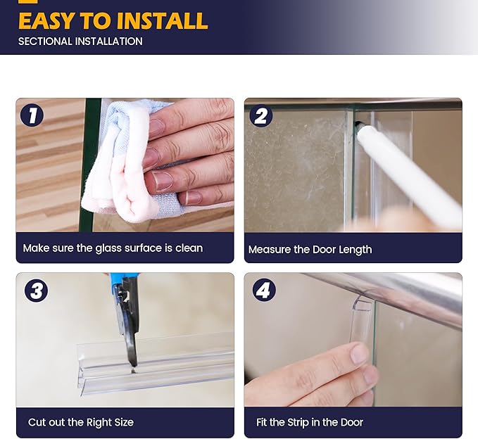 Shower Glass Door Side Seal, 2PCS 78 Inch Ultra Clear PVC Seal Strip with Long Sweep for 5/16"(8mm) Thick Framless Glass Door, to Stop Water Leakage