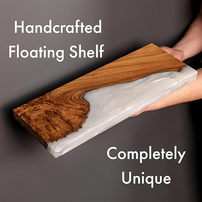 RWA Live Edge Floating Shelf – Unique Wood Floating Shelf for Wall Decor, Living Room, Bedroom, or Bathroom – Stylish Decorative Wall Shelves for Home & Office (Platinum, 24x7)