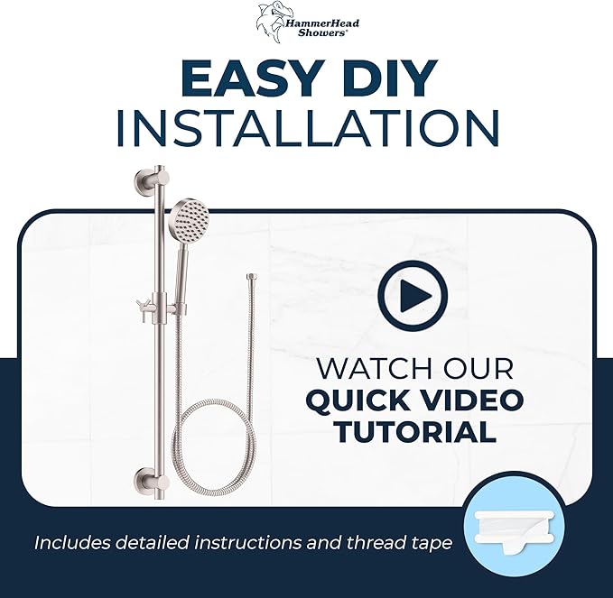 HammerHead Showers® Solid Metal 27.5 Inch Shower Slide Bar Set and Handheld Shower Head with Hose — BRUSHED NICKEL — 2.5 GPM High Pressure Spray Wand — Easily Adjust Height & Angle of Handshower