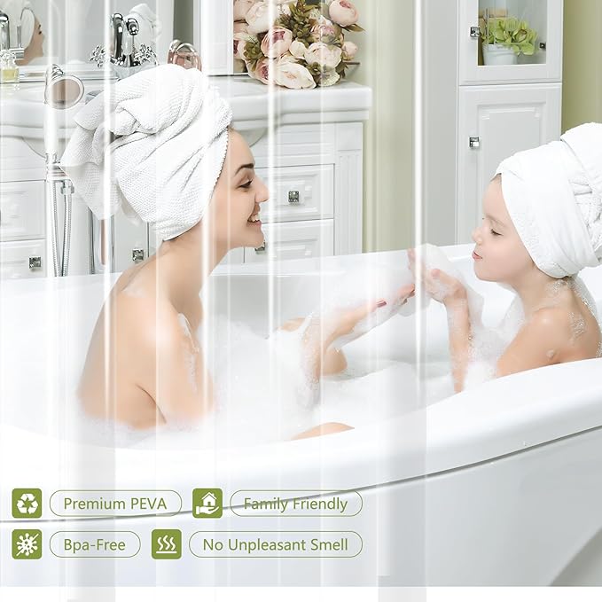 Waterproof Clear Shower Curtain Liner with 3 Large Magnets, 60 x 72 inch Bpa-Free PEVA 8G Plastic Shower Liner Weighted, Transparent Bathroom Shower Curtain for Walk-in