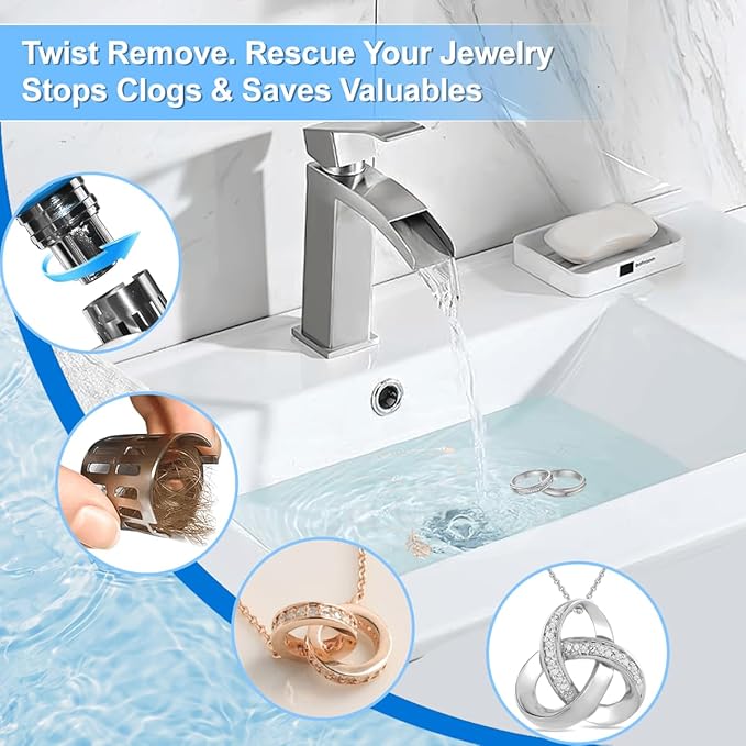 Bathroom Sink Stopper,Pop Up Drain for Bathroom Sink,Sink Stopper Hair Catcher,Silent Popper Core w/Removable Stainless Steel Filter Basket,Sink Drain Plug Fit for 1.05~2.0''Basin(All Metal)