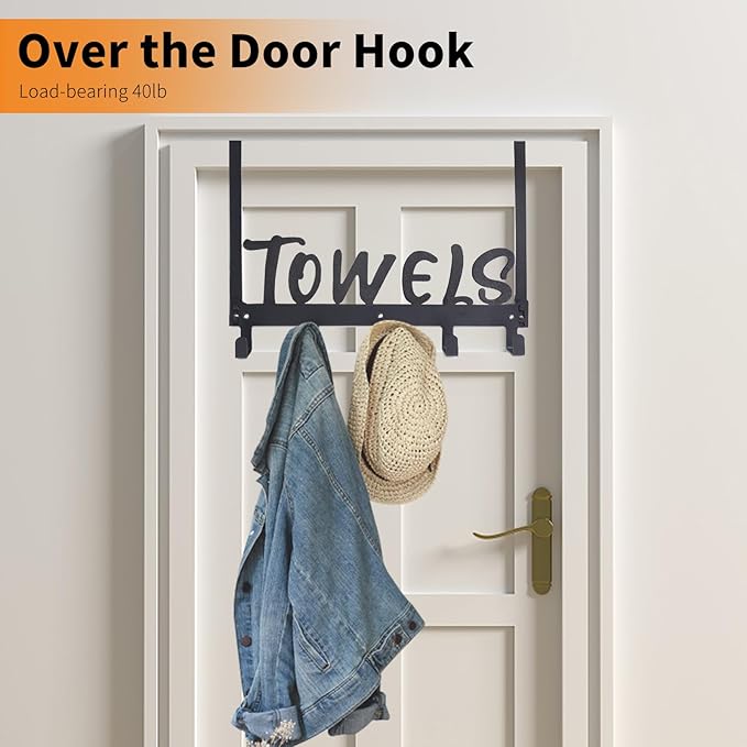 Over The Door Hook - 5 Coat Hooks Towel Rack for Bathroom & Bedroom (Pink)