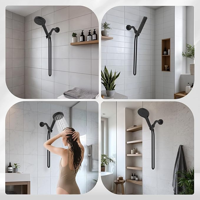 Hibbent Universal All Metal Handheld Shower Head Holder, Adjustable Solid Brass Shower Wand Holder, 2 Size Shower Bracket Holes for Bathroom, Fits All Showerhead Hoses & Shower Arm, Matte Black