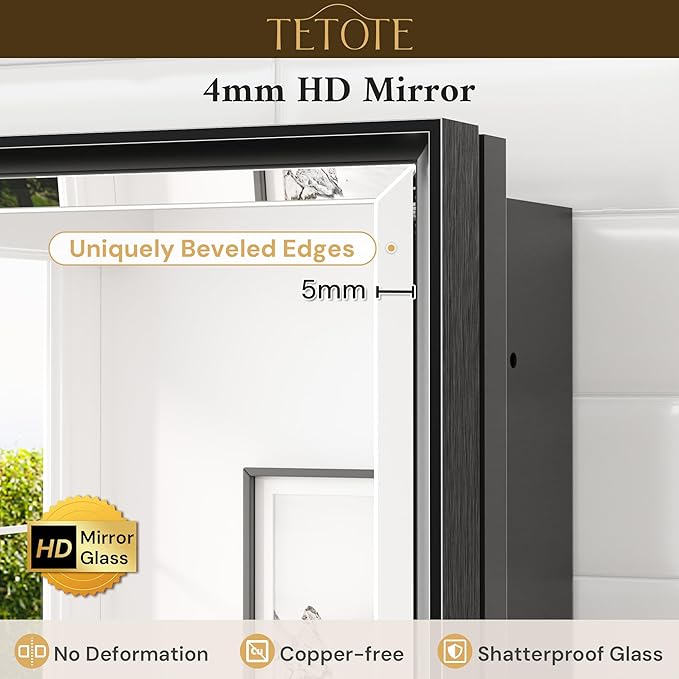 TETOTE 60" x 30" Black Recessed Medicine Cabinets Mirror Bathroom Storage Cabinet Mirror with Adjustable Shelves for Farmhouse Vanity
