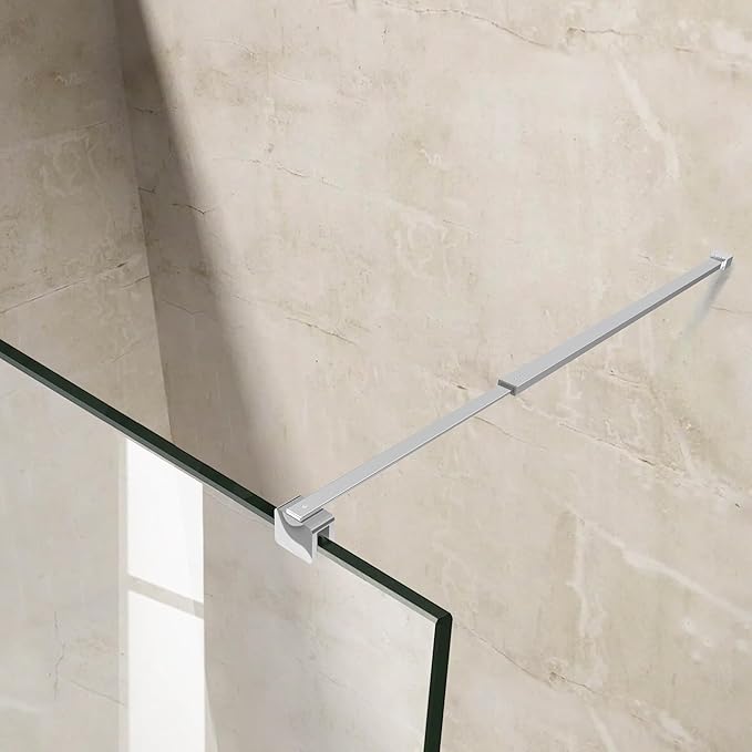 Shower Door Glass Support Bar, 26.96" to 48.54" Adjustable Stainless Steel Wall-to-Glass Shower Stabilizer Rod for 1/4", 5/16", 3/8", Chrome
