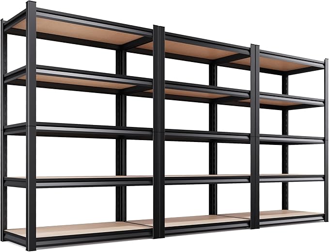 AOAORRG Set of 3 Storage Shelves, 45.6" W Heavy Duty Garage Shelving, 5-Tier Metal Shelf Adjustable Shelving Unit, Utility Garage Organizer Rack for Basement, Pantry, Warehouse, 45.6" Wx19.7 Dx78 H