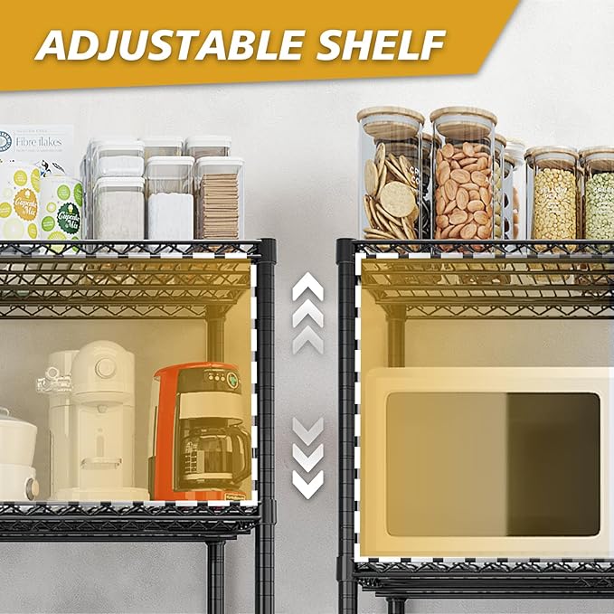 5 Tier Storage Racks Shelving, Heavy Steel Pantry Shelves, Adjustable Wire Shelving Rack with Wheels, Suitable for Garage, Kitchen, Bathroom, Office, 35" W x 14" D x 65" H, Black