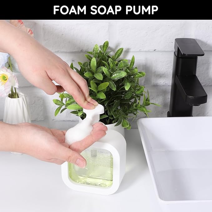 Segbeauty 10.1oz Foam Hand Soap Dispenser, 4pcs 300ml Square Liquid Soap Dispenser White Foaming Pump Bottles for Kitchen Dish Cleaning, Plastic Body Soap Shampoo Shower Bath Foamer Bottle with Labels