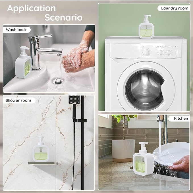 Segbeauty 10.1oz Foam Dish Soap Dispenser for Kitchen Sink, 300ml Square Foaming Pump Bottles for Bathroom Shower Shampoo, 2pcs White Empty Plastic Foam Hand Wash Dispenser Bottles with Label Stickers