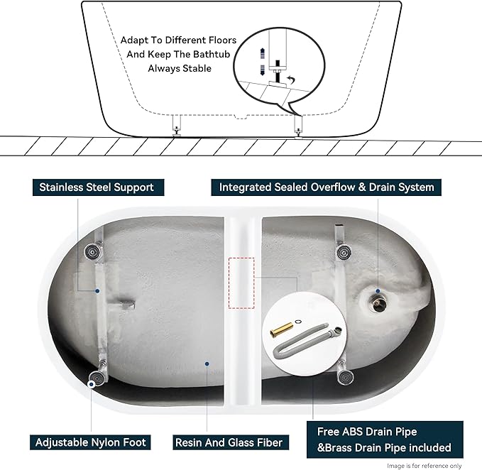 FerdY Lana'i 60" Freestanding Bathtub, Gracefully Shaped Freestanding Soaking tub, Glossy White, cUPC Certified, Brushed Nickel Drain & Overflow Assembly Included-02125